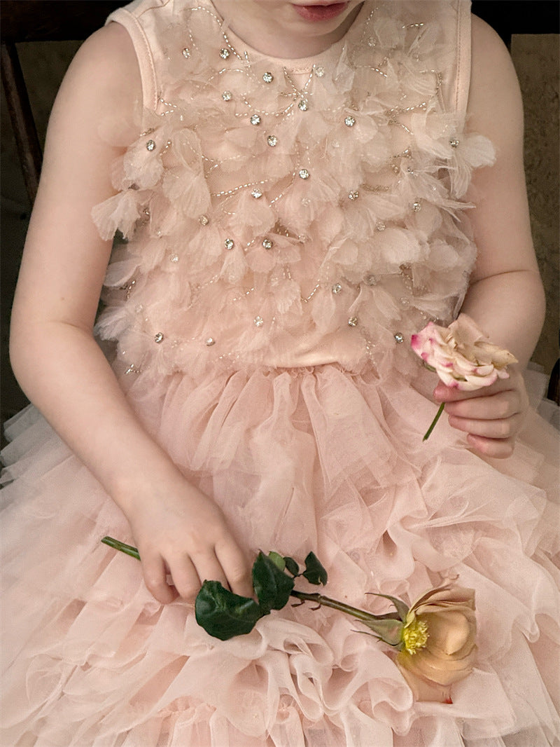 Rhinestone Flower Mesh Dress ラインストーン フラワー チュールワンピース【mh0012431】 mamahalo shop