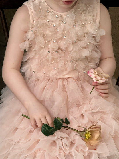 Rhinestone Flower Mesh Dress ラインストーン フラワー チュールワンピース【mh0012431】 mamahalo shop