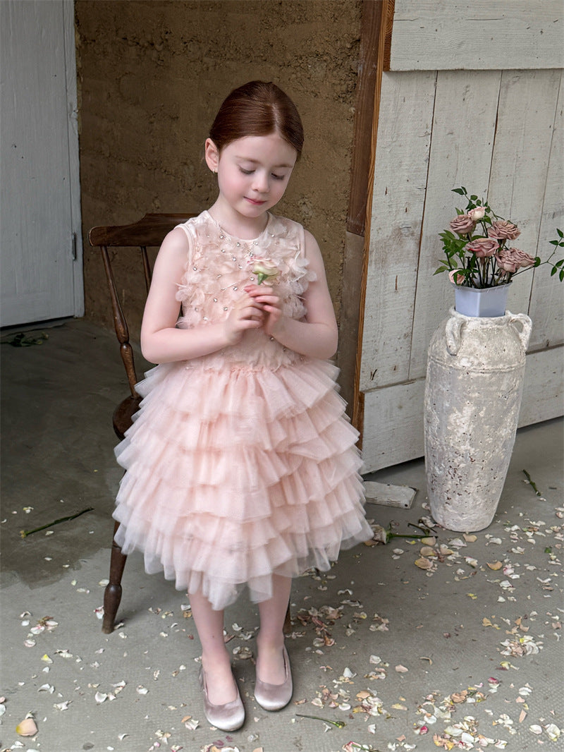 Rhinestone Flower Mesh Dress ラインストーン フラワー チュールワンピース【mh0012431】 mamahalo shop