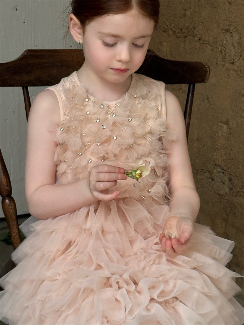 Rhinestone Flower Mesh Dress ラインストーン フラワー チュールワンピース【mh0012431】 mamahalo shop