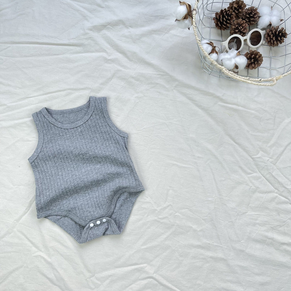 Ribbed Basic Sleeveless Romper 無地 ノースリーブロンパース【mh0012898】 Gray / 66cm yi nian ni ノースリーブロンパース