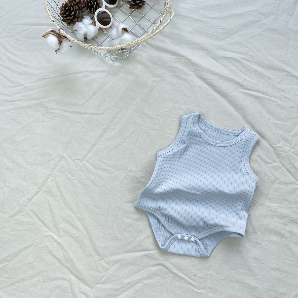Ribbed Basic Sleeveless Romper 無地 ノースリーブロンパース【mh0012898】 Light Blue / 66cm yi nian ni ノースリーブロンパース