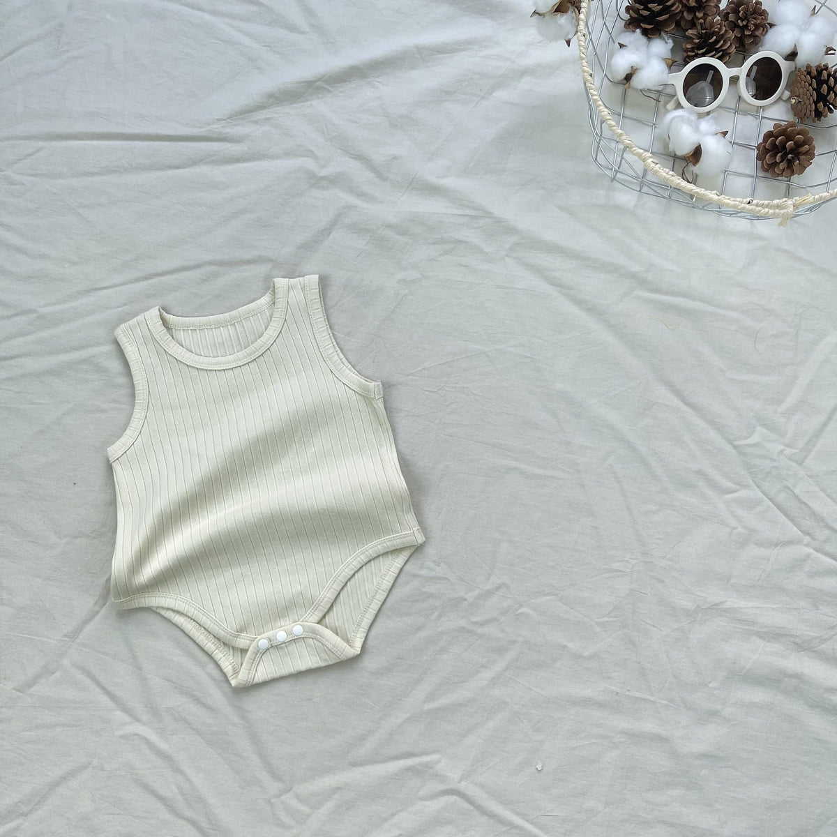 Ribbed Basic Sleeveless Romper 無地 ノースリーブロンパース【mh0012898】 Light Yellow / 66cm yi nian ni ノースリーブロンパース