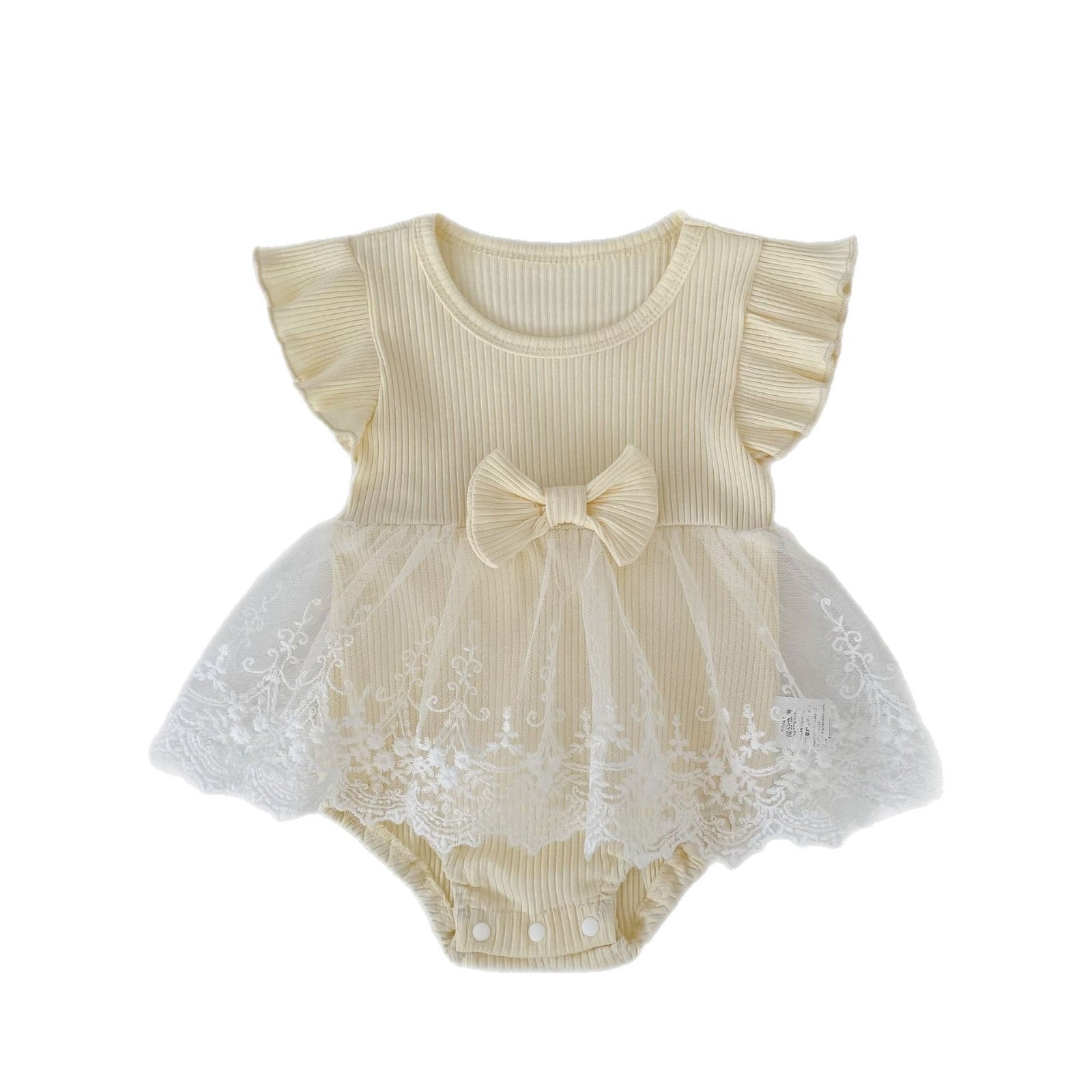 Ribbed Bow Tulle Romper レース フリル袖 ロンパース【mh0012493】 Engepapa 半袖ロンパース