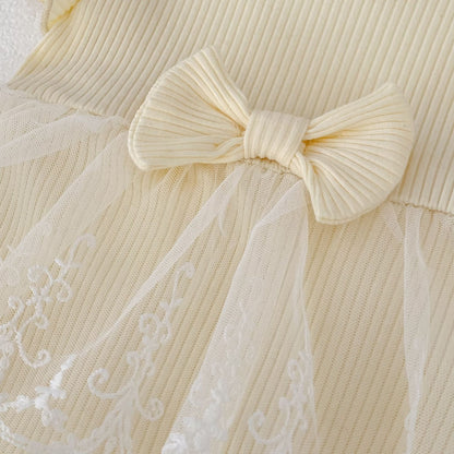 Ribbed Bow Tulle Romper レース フリル袖 ロンパース【mh0012493】 Engepapa 半袖ロンパース