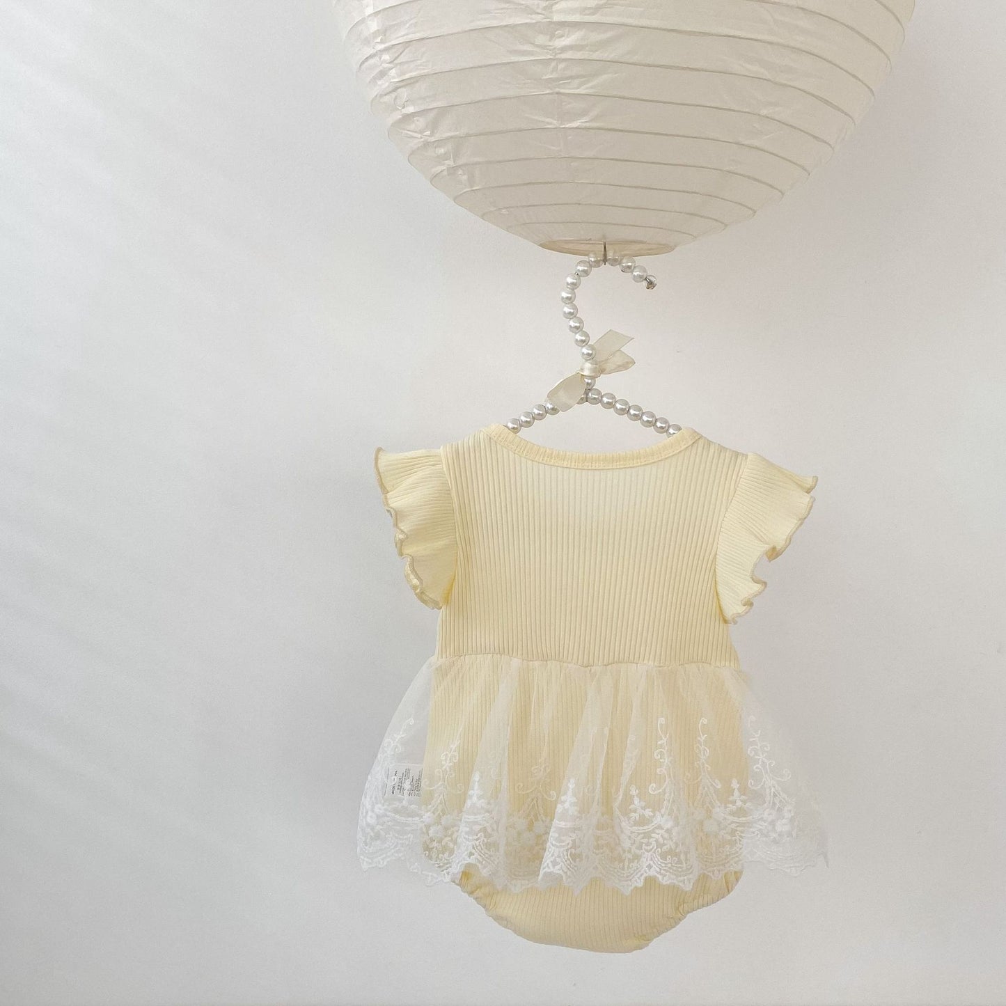 Ribbed Bow Tulle Romper レース フリル袖 ロンパース【mh0012493】 Engepapa 半袖ロンパース