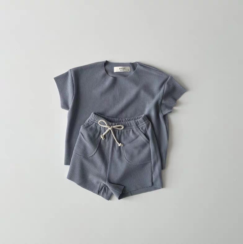 Ribbed Breathable Loungewear 無地 半袖Tシャツ ショートパンツセット【mh0012905】 Blue / 73cm yi nian ni 半袖セットアップ