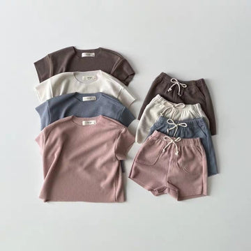 Ribbed Breathable Loungewear 無地 半袖Tシャツ ショートパンツセット【mh0012905】 yi nian ni 半袖セットアップ
