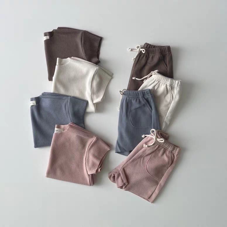 Ribbed Breathable Loungewear 無地 半袖Tシャツ ショートパンツセット【mh0012905】 yi nian ni 半袖セットアップ