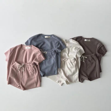 Ribbed Breathable Loungewear 無地 半袖Tシャツ ショートパンツセット【mh0012905】 yi nian ni 半袖セットアップ