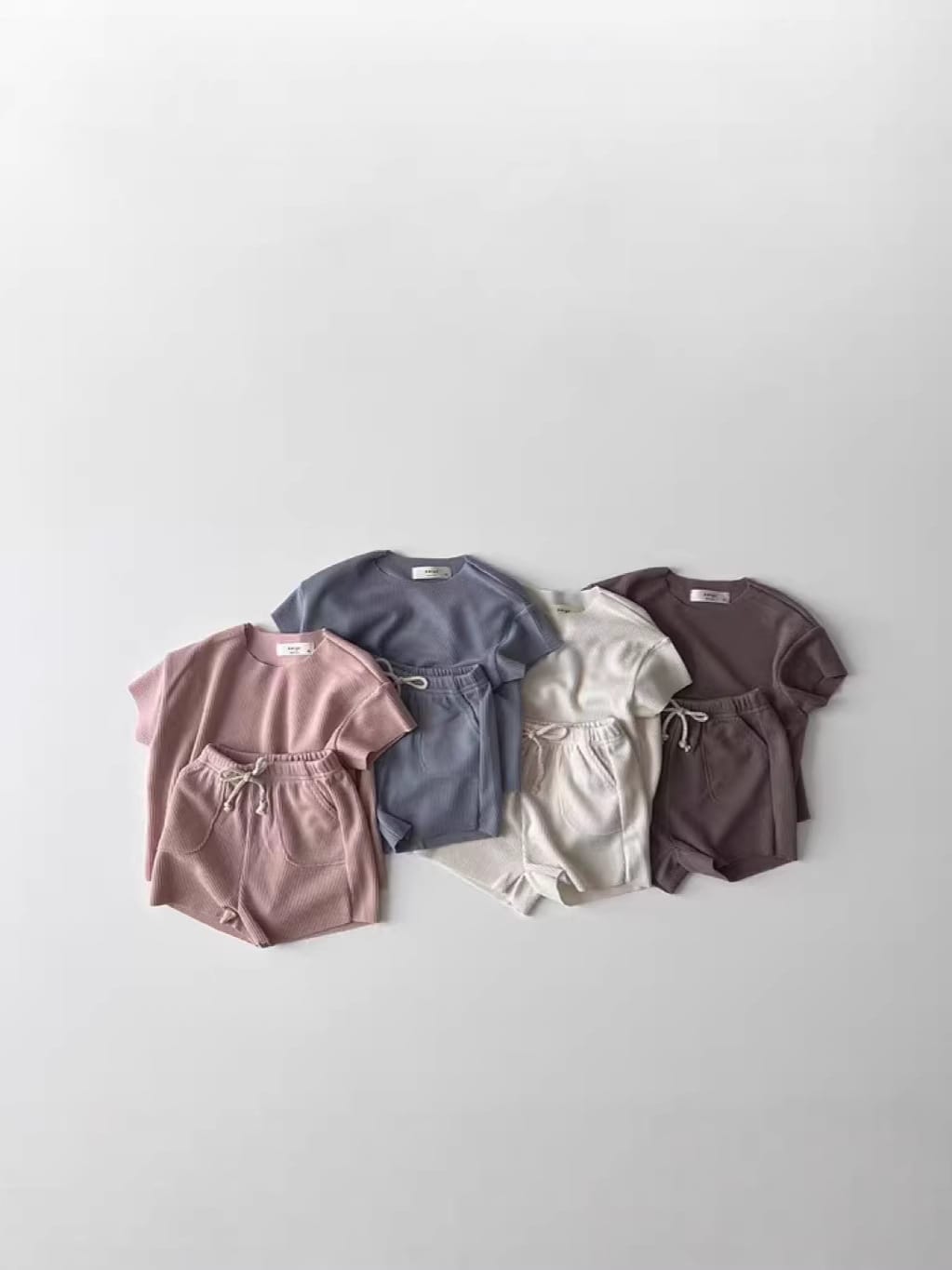 Ribbed Breathable Loungewear 無地 半袖Tシャツ ショートパンツセット【mh0012905】 yi nian ni 半袖セットアップ