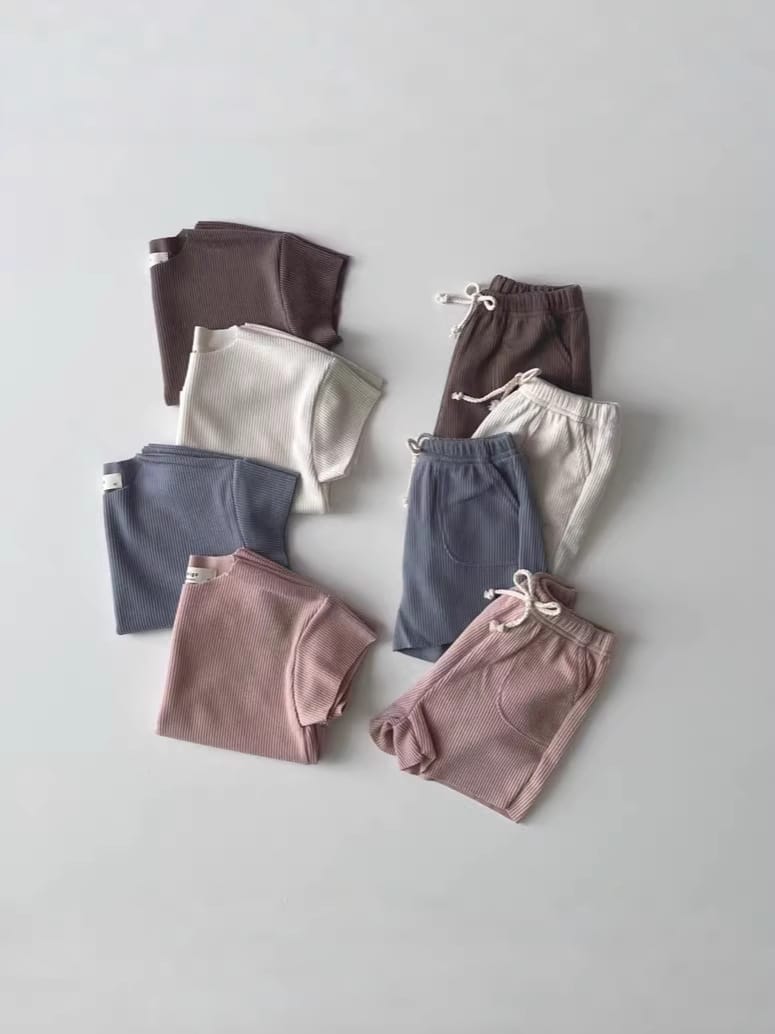 Ribbed Breathable Loungewear 無地 半袖Tシャツ ショートパンツセット【mh0012905】 yi nian ni 半袖セットアップ