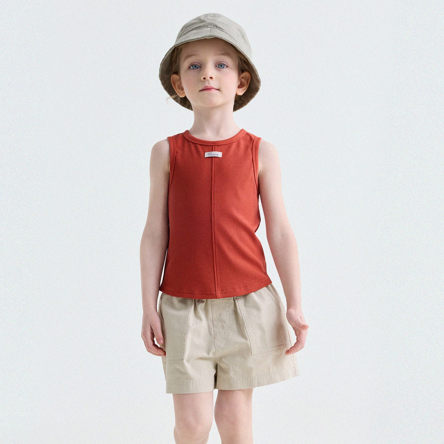 Ribbed Cotton Tank Top センターシーム ノースリーブトップス【mh0013190】 Brick Red / 90cm yunerma タンクトップ・キャミソール・ノースリーブトップス