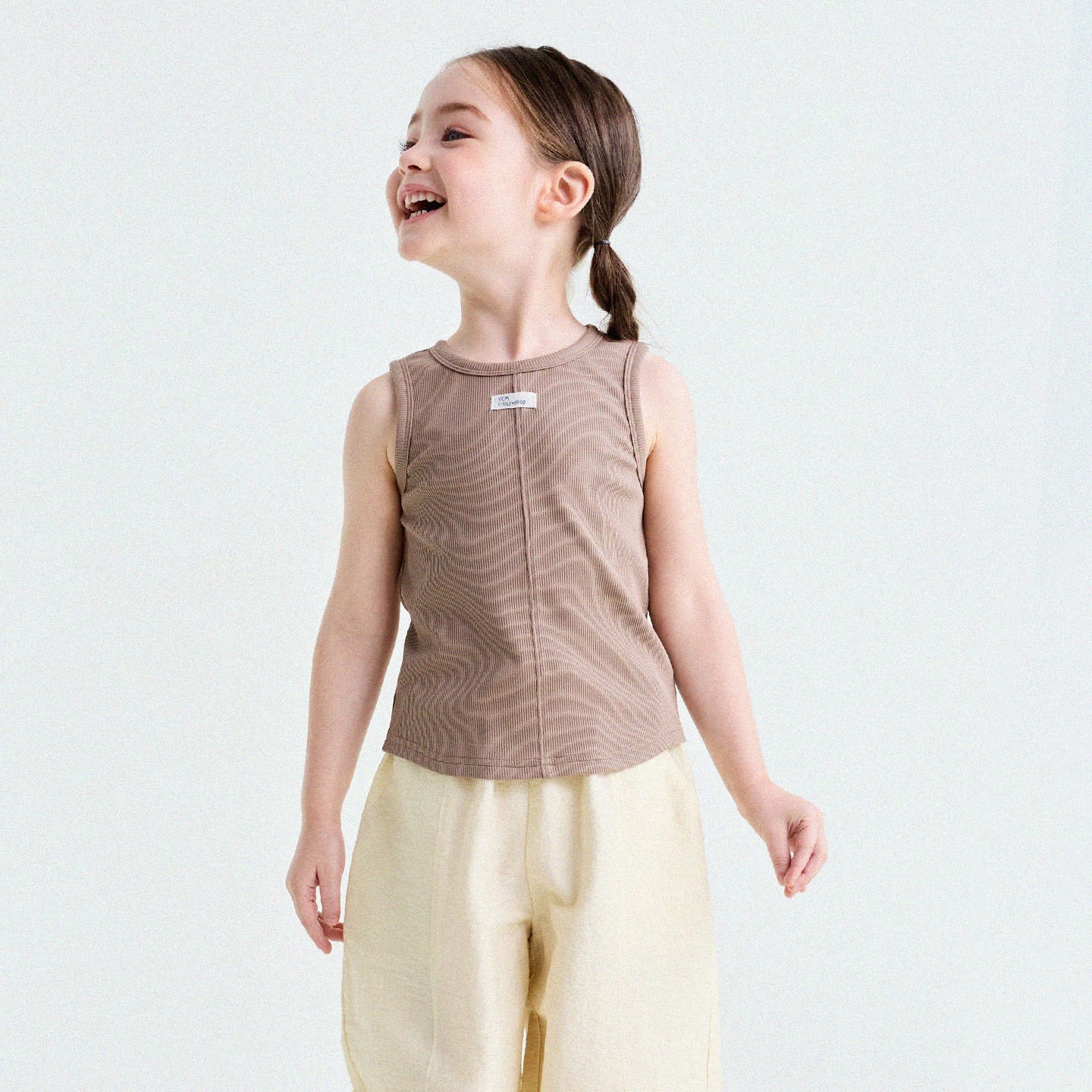 Ribbed Cotton Tank Top センターシーム ノースリーブトップス【mh0013190】 Light Coffee / 90cm yunerma タンクトップ・キャミソール・ノースリーブトップス