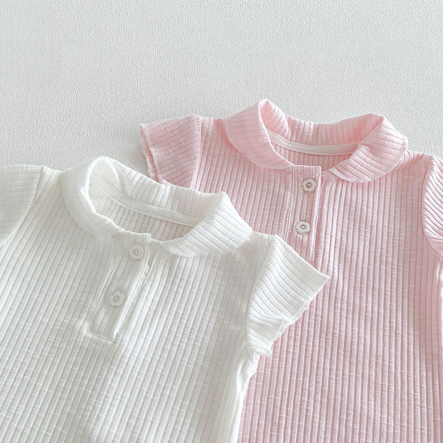 Ribbed Lapel Collar Puff Sleeve Polo Top メロウ 半袖ポロシャツ【mh0013431】 angou 半袖シャツ・ブラウス