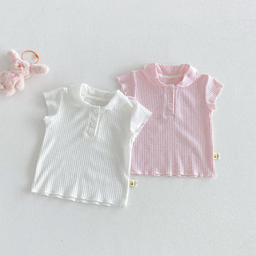 Ribbed Lapel Collar Puff Sleeve Polo Top メロウ 半袖ポロシャツ【mh0013431】 angou 半袖シャツ・ブラウス