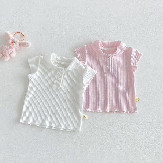 Ribbed Lapel Collar Puff Sleeve Polo Top メロウ 半袖ポロシャツ【mh0013431】 angou 半袖シャツ・ブラウス