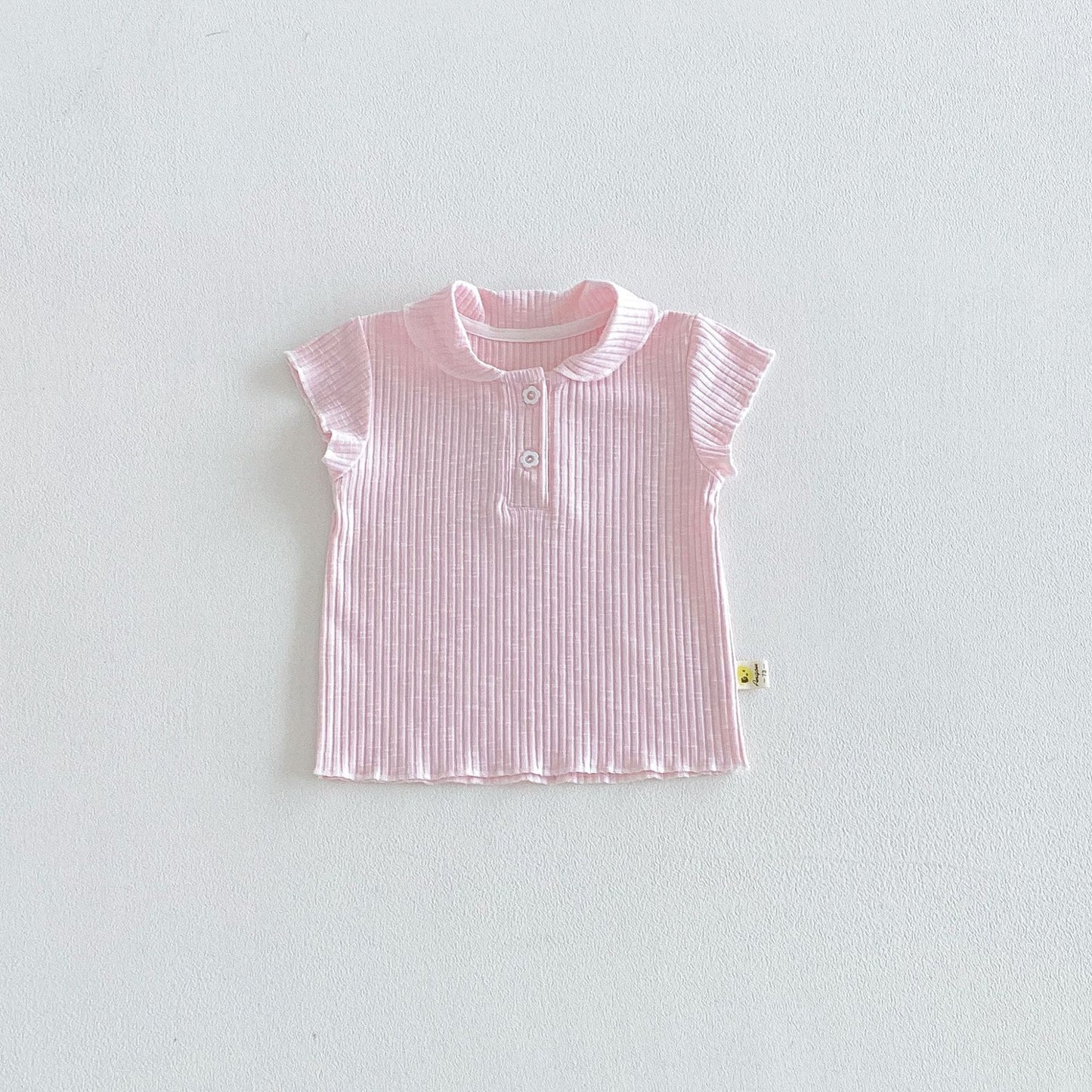 Ribbed Lapel Collar Puff Sleeve Polo Top メロウ 半袖ポロシャツ【mh0013431】 Pink / 73cm angou 半袖シャツ・ブラウス