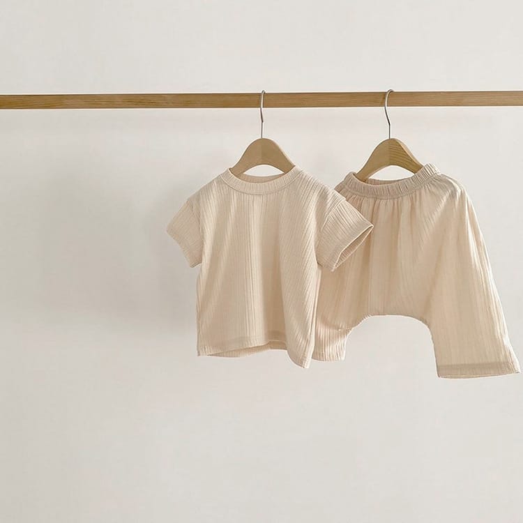Ribbed Short Sleeve Loungewear Set リブ編み 半袖 セットアップ【mh0012669】 Apricot / 66cm BBAMMA 半袖パジャマ