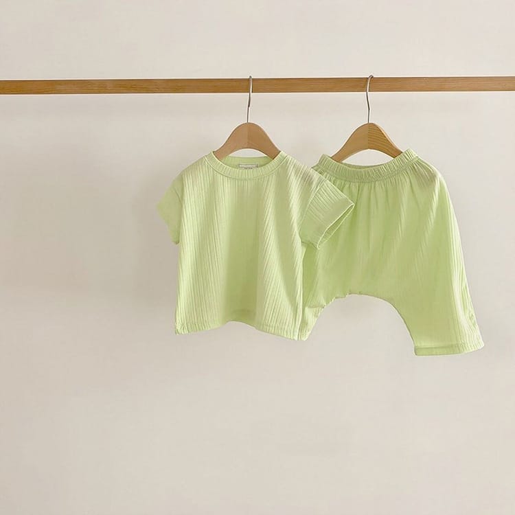 Ribbed Short Sleeve Loungewear Set リブ編み 半袖 セットアップ【mh0012669】 Green / 66cm BBAMMA 半袖パジャマ