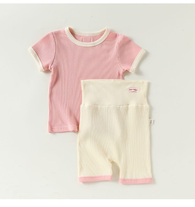 Ribbed Short Sleeve Set リブ 半袖Tシャツ ハーフパンツ【mh0013034】 Beitaoya 半袖セットアップ