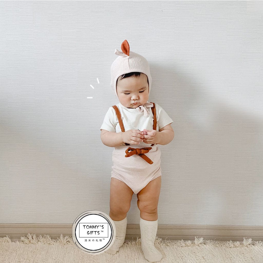 Ribbed Suspender Bloomer Shorts フルーツ サロペットパンツ【mh0013397】 Apricot Pants / 66cm TOMMY'S GIFTS サロペットパンツ・サスペンダーパンツ