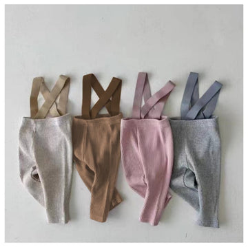Ribbed Suspender Long Pants リブ編み サスペンダー レギンスパンツ【mh0013030】 Beitaoya サロペットパンツ・サスペンダーパンツ