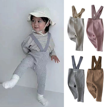 Ribbed Suspender Long Pants リブ編み サスペンダー レギンスパンツ【mh0013030】 Beitaoya サロペットパンツ・サスペンダーパンツ