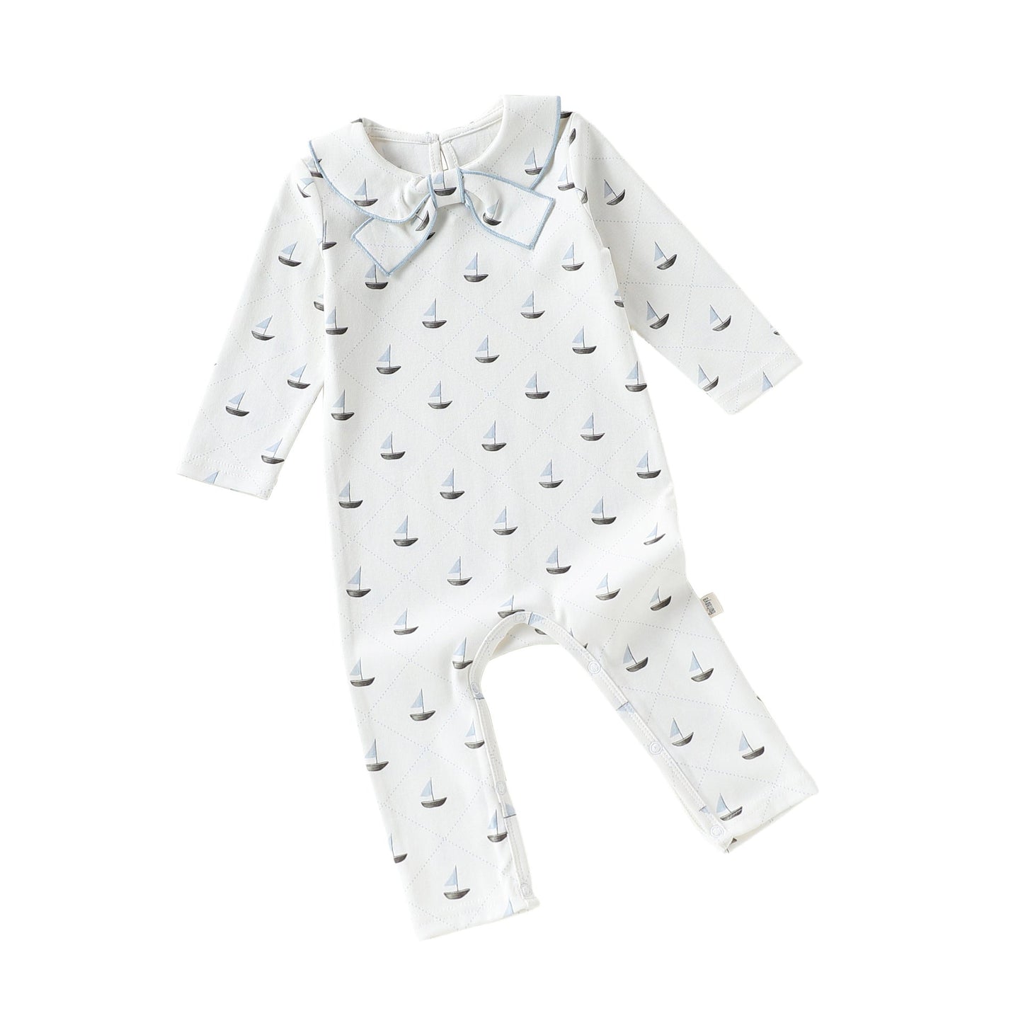 Ribbon Collar Printed Romper リボン襟 長袖ロンパース【mh0012347】 66cm / Small sailboat mamahalo shop