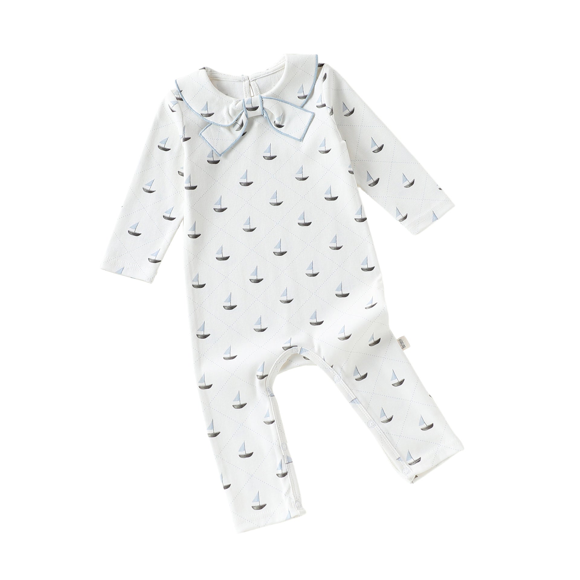 Ribbon Collar Printed Romper リボン襟 長袖ロンパース【mh0012347】 66cm / Small sailboat mamahalo shop