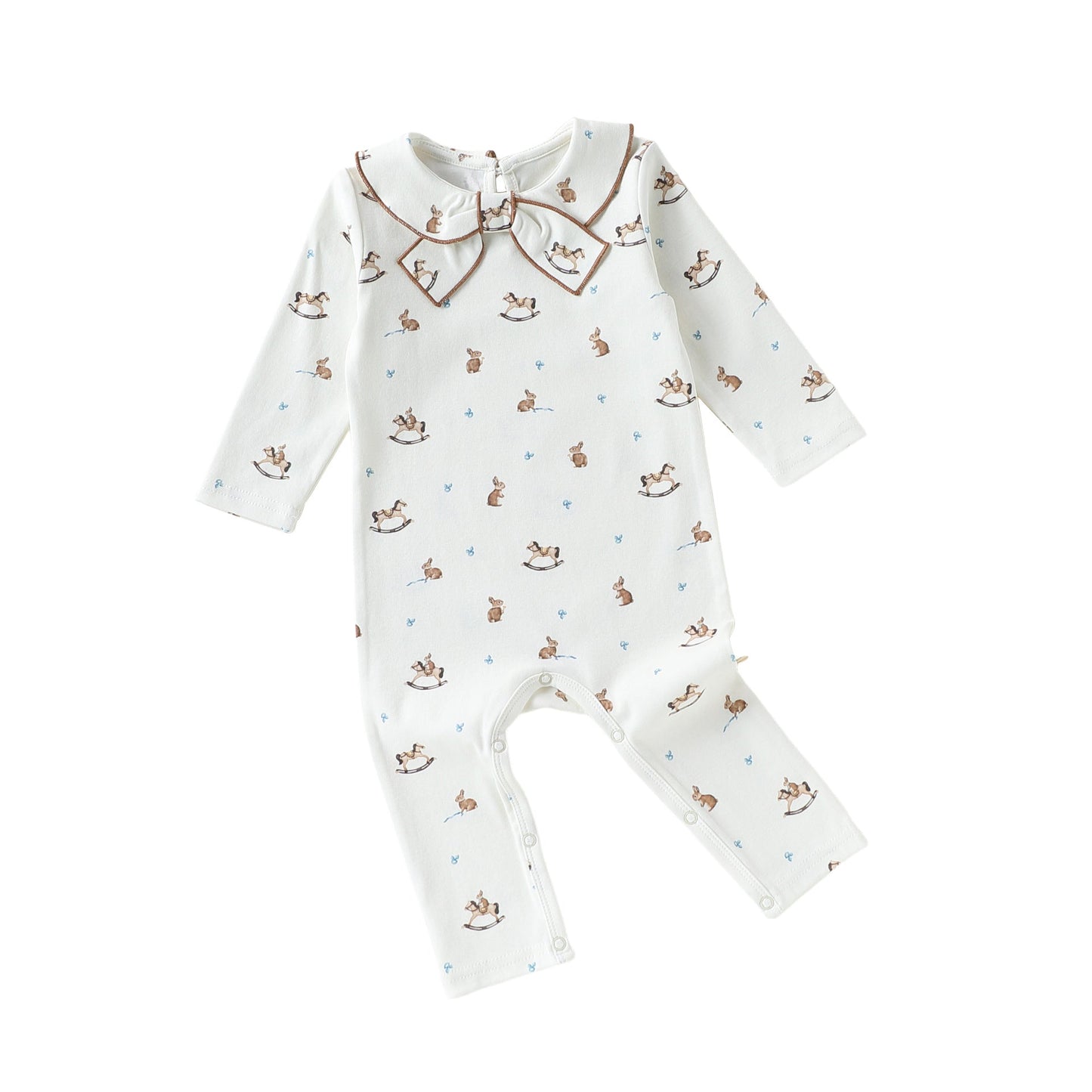 Ribbon Collar Printed Romper リボン襟 長袖ロンパース【mh0012347】 66cm / Small wooden horse mamahalo shop