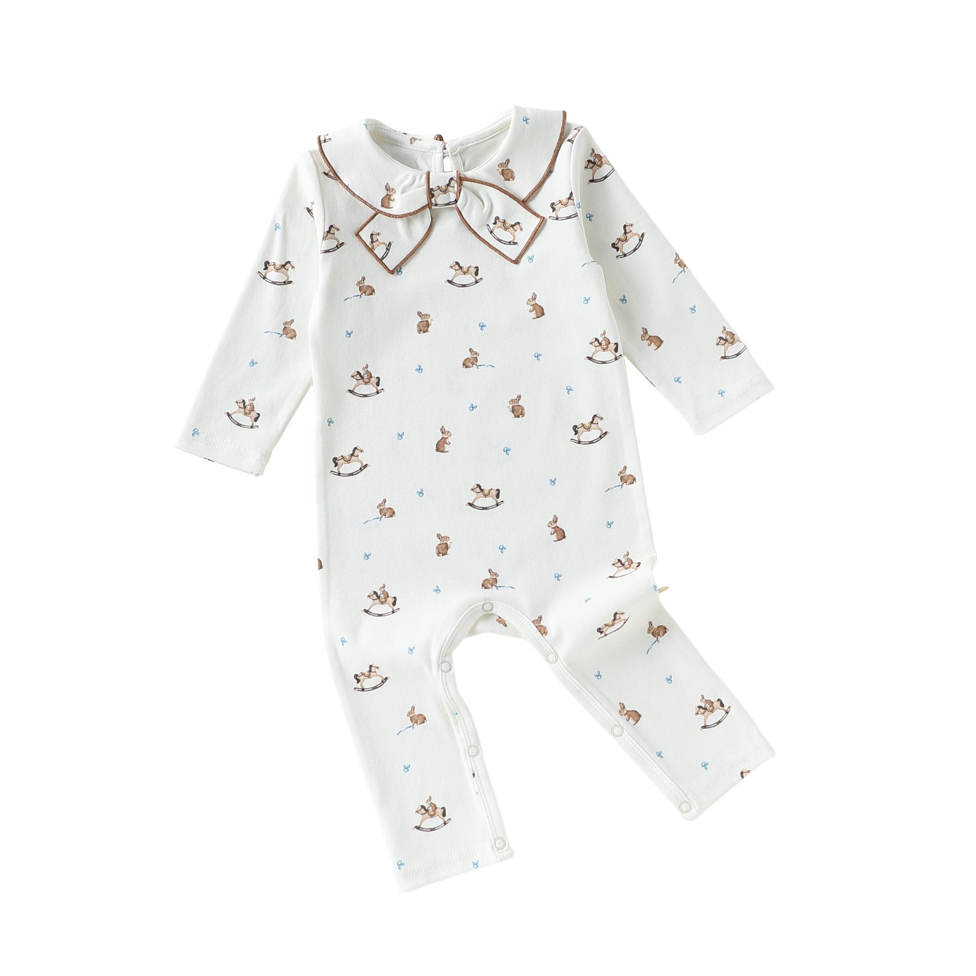 Ribbon Collar Printed Romper リボン襟 長袖ロンパース【mh0012347】 66cm / Small wooden horse mamahalo shop