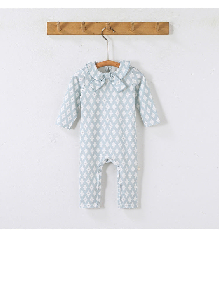 Ribbon Collar Printed Romper リボン襟 長袖ロンパース【mh0012347】 Beitaoya