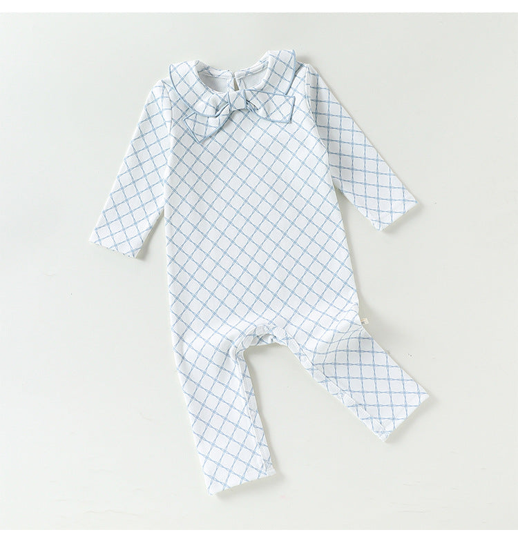 Ribbon Collar Printed Romper リボン襟 長袖ロンパース【mh0012347】 Beitaoya