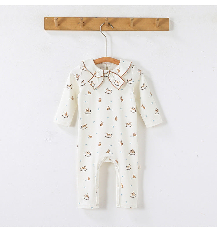 Ribbon Collar Printed Romper リボン襟 長袖ロンパース【mh0012347】 Beitaoya