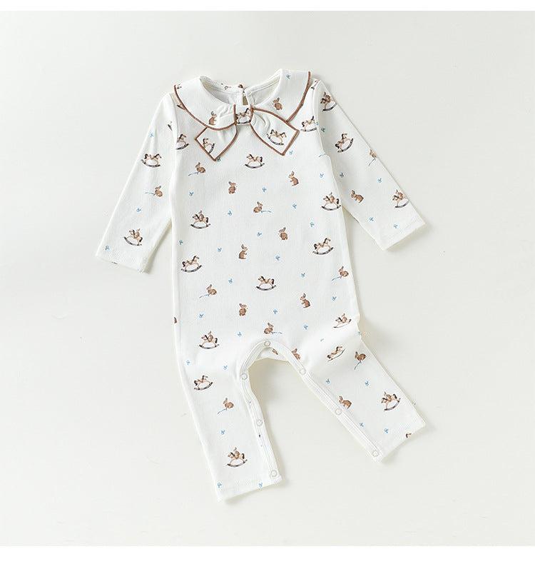 Ribbon Collar Printed Romper リボン襟 長袖ロンパース【mh0012347】 Beitaoya