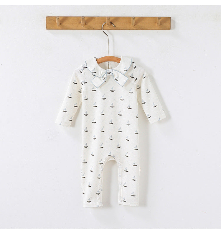 Ribbon Collar Printed Romper リボン襟 長袖ロンパース【mh0012347】 Beitaoya