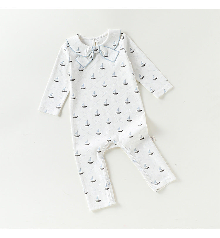 Ribbon Collar Printed Romper リボン襟 長袖ロンパース【mh0012347】 Beitaoya
