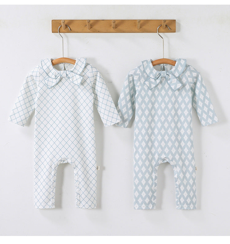 Ribbon Collar Printed Romper リボン襟 長袖ロンパース【mh0012347】 Beitaoya