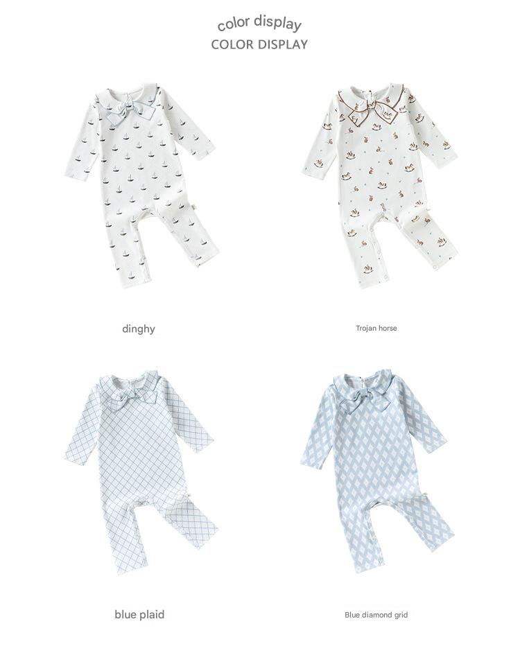 Ribbon Collar Printed Romper リボン襟 長袖ロンパース【mh0012347】 Beitaoya