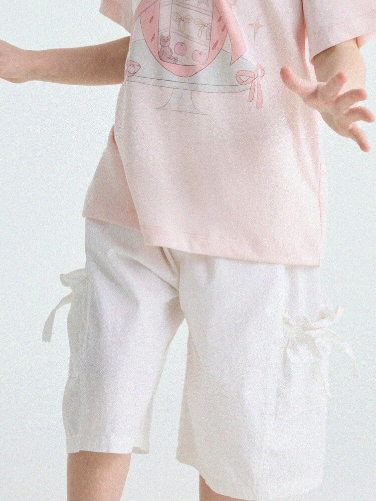 Ribbon Detail Cropped Pants リボン ハーフパンツ【mh0013179】 yunerma ハーフパンツ・ショートパンツ