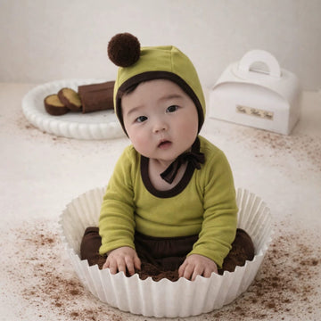 Ribbon Pom-Pom Beanie Leggings Set バイカラー 長袖Tシャツ ロングパンツ 帽子【mh0013611】 BBAMMA 長袖セットアップ