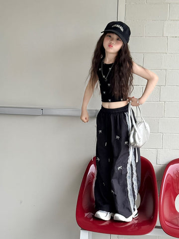 Ribbon Print Crop Top リボン ノースリーブTシャツ【mh0013064】 mamahalo kids タンクトップ・キャミソール・ノースリーブトップス
