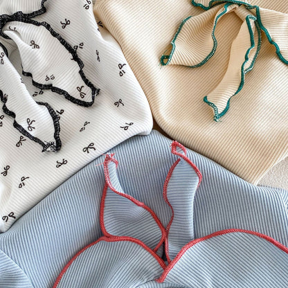 Ribbon Scalloped Collar Set-up リボン柄 セーラー襟 半袖セットアップ【mh0012703】 angou 半袖セットアップ
