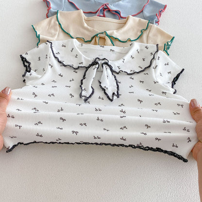 Ribbon Scalloped Collar Set-up リボン柄 セーラー襟 半袖セットアップ【mh0012703】 angou 半袖セットアップ