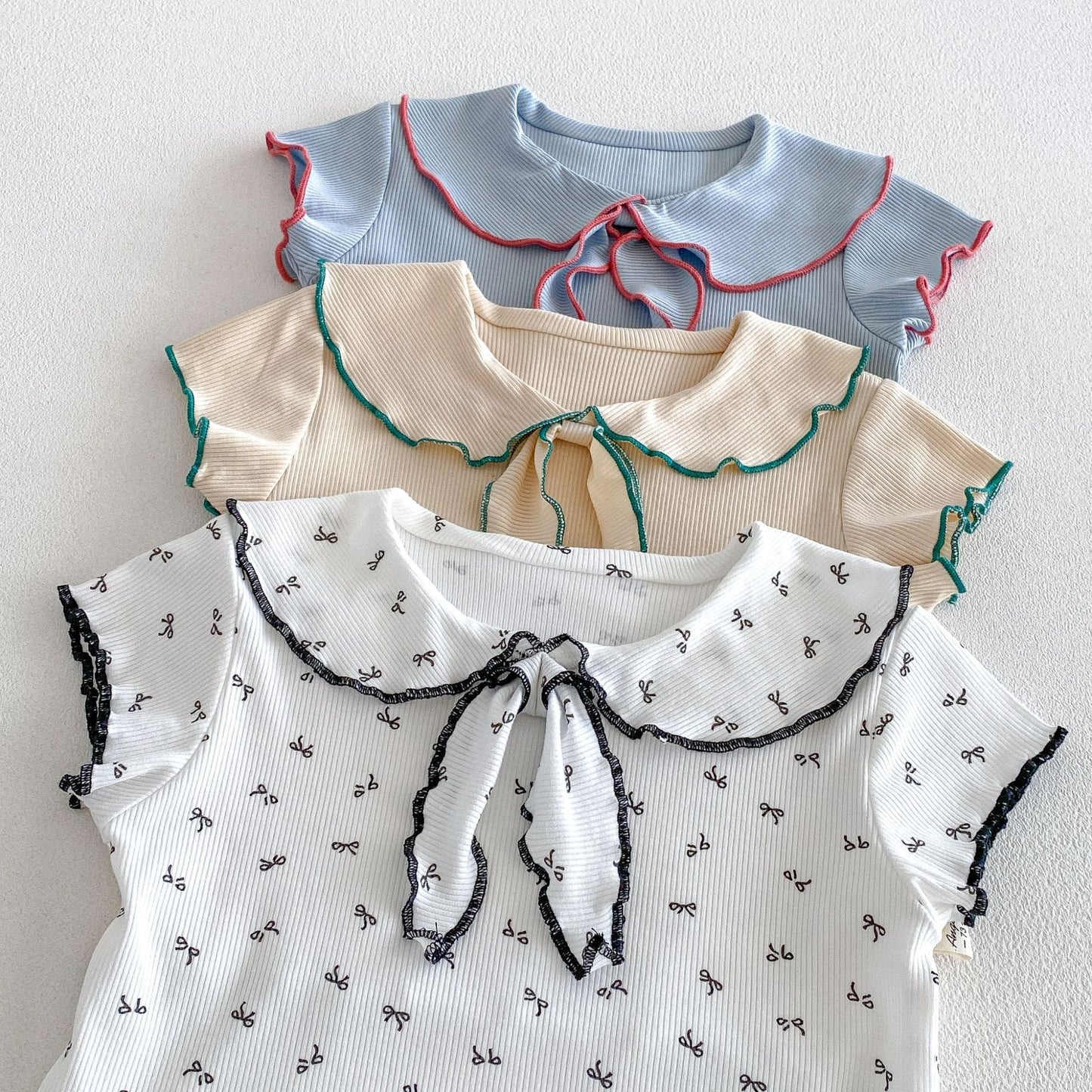 Ribbon Scalloped Collar Set-up リボン柄 セーラー襟 半袖セットアップ【mh0012703】 angou 半袖セットアップ