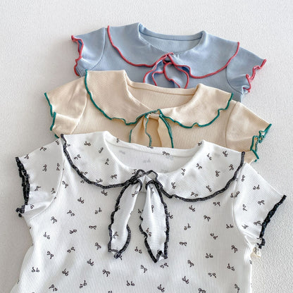 Ribbon Scalloped Collar Set-up リボン柄 セーラー襟 半袖セットアップ【mh0012703】 angou 半袖セットアップ