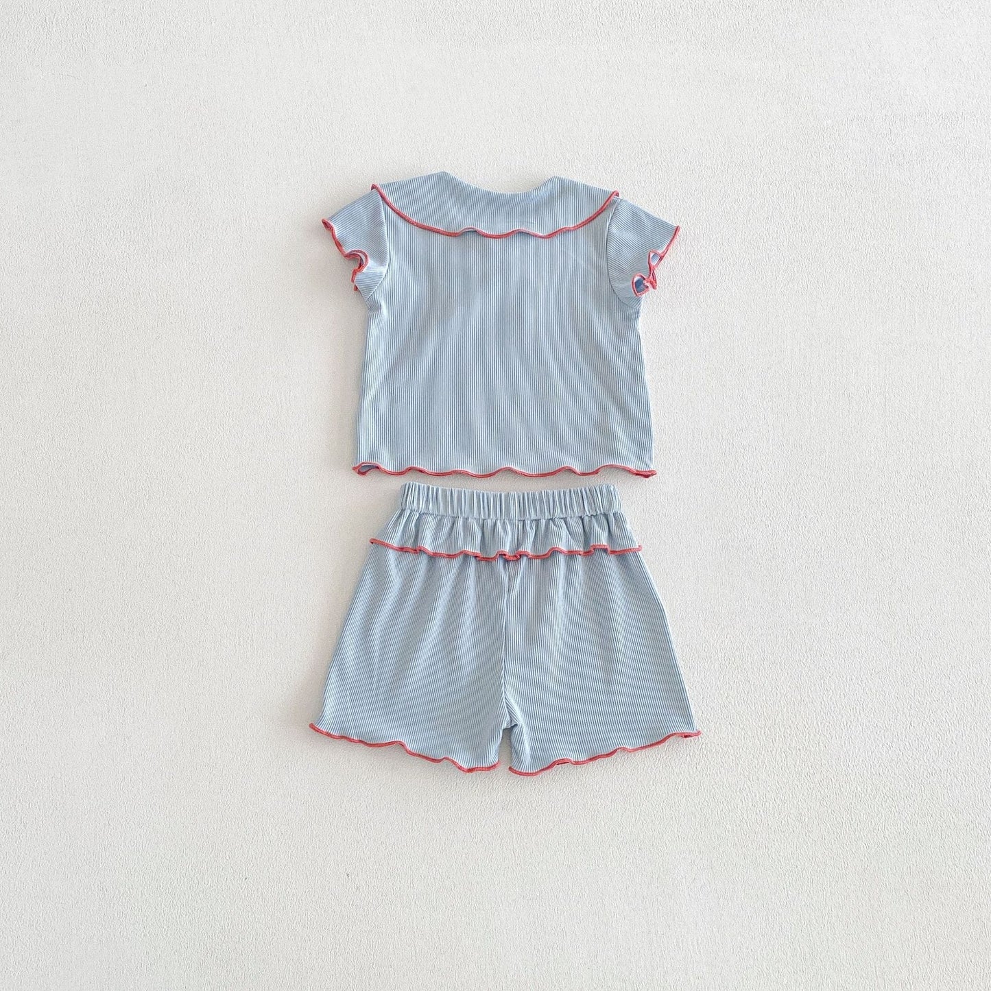 Ribbon Scalloped Collar Set-up リボン柄 セーラー襟 半袖セットアップ【mh0012703】 angou 半袖セットアップ