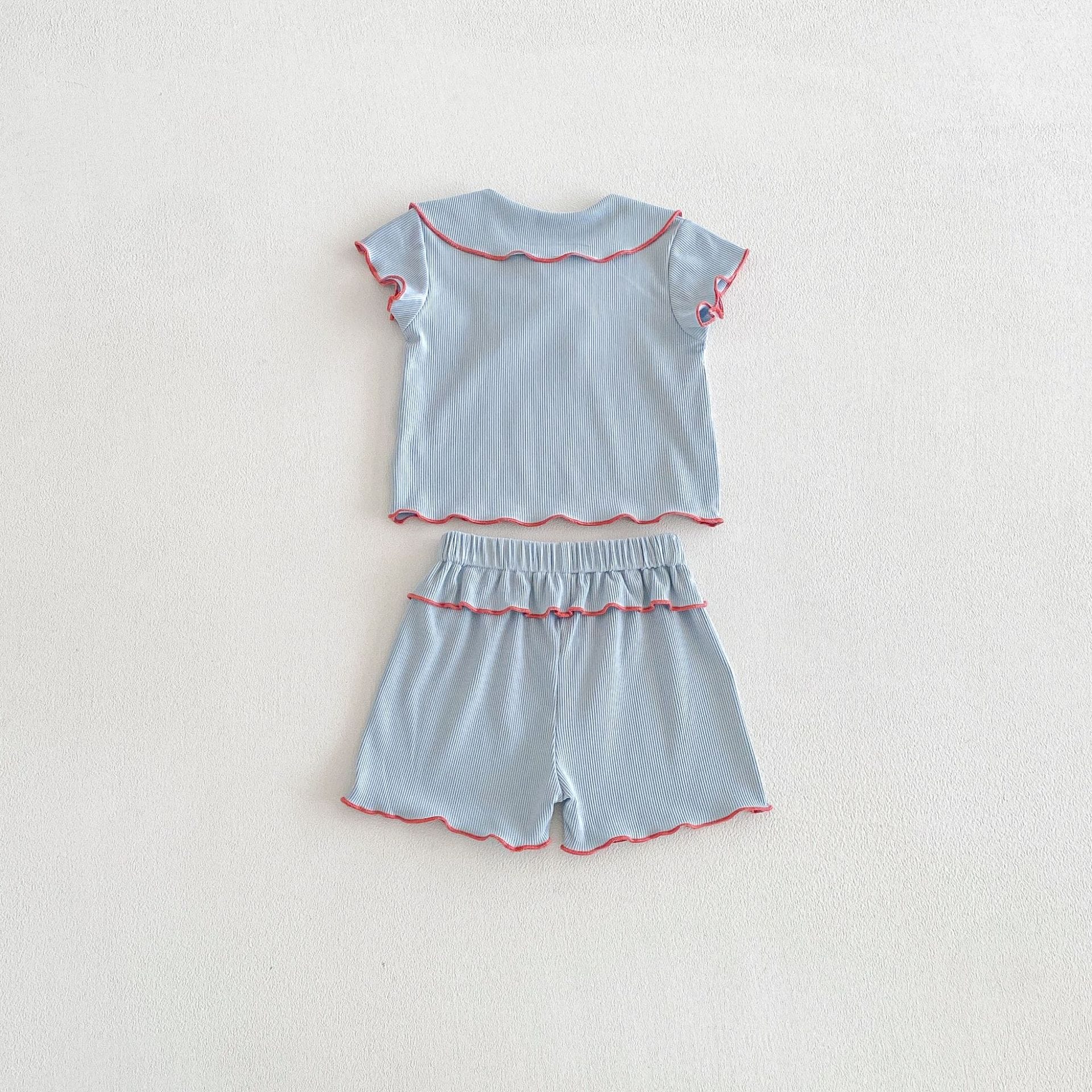 Ribbon Scalloped Collar Set-up リボン柄 セーラー襟 半袖セットアップ【mh0012703】 angou 半袖セットアップ