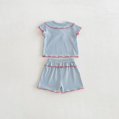 Ribbon Scalloped Collar Set-up リボン柄 セーラー襟 半袖セットアップ【mh0012703】 angou 半袖セットアップ